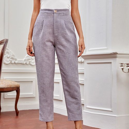 Pantalon taille haute à carreaux à plis en tweed - SHEIN - Modalova