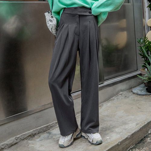 Pantalon droit taille haute à bouton à plis - SHEIN - Modalova