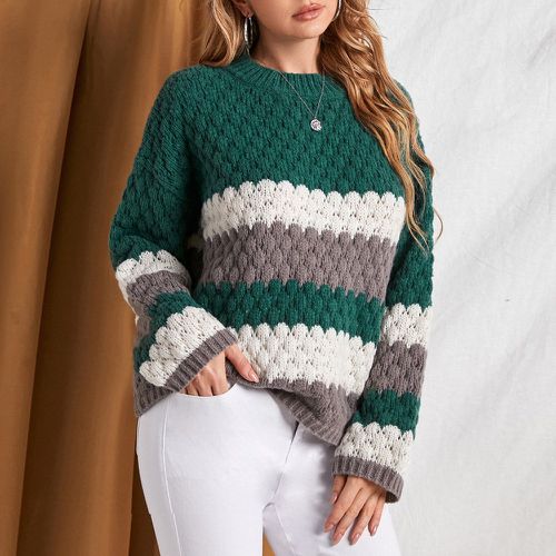 Pull à blocs de couleurs en tricot à plumetis - SHEIN - Modalova