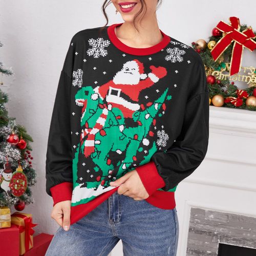 Sweat-shirt à imprimé Noël à blocs de couleurs - SHEIN - Modalova
