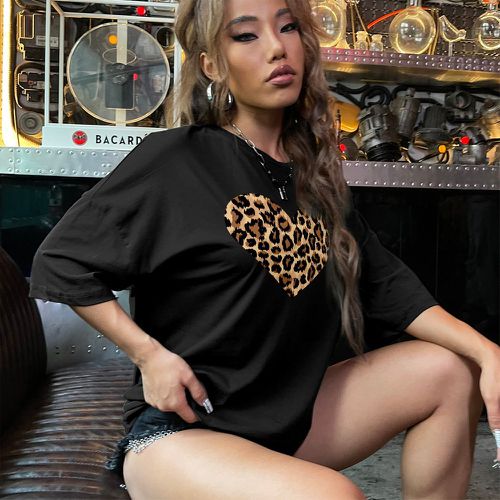 T-shirt oversize léopard & à imprimé cœur - SHEIN - Modalova