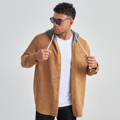 Manteau en velours côtelé à blocs de couleurs à patch à poche à cordon à capuche - SHEIN - Modalova