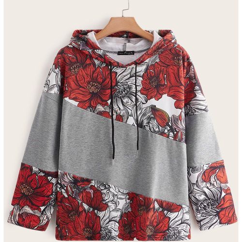 Sweat-shirt à capuche à imprimé floral à cordon - SHEIN - Modalova