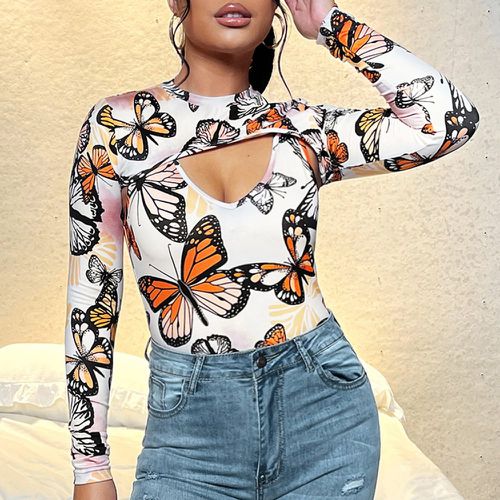 T-shirt super court à imprimé papillon & Body - SHEIN - Modalova