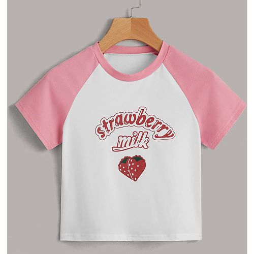 T-shirt court lettre fraise à blocs de couleurs - SHEIN - Modalova