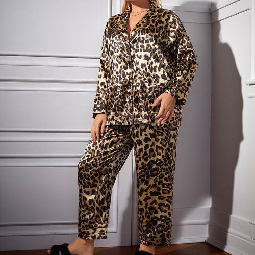 Ensemble de pyjama léopard à double poches en satin - SHEIN - Modalova