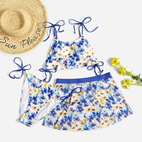 Pièces Bikini à imprimé floral à épaule nouée & Jupe de plage - SHEIN - Modalova