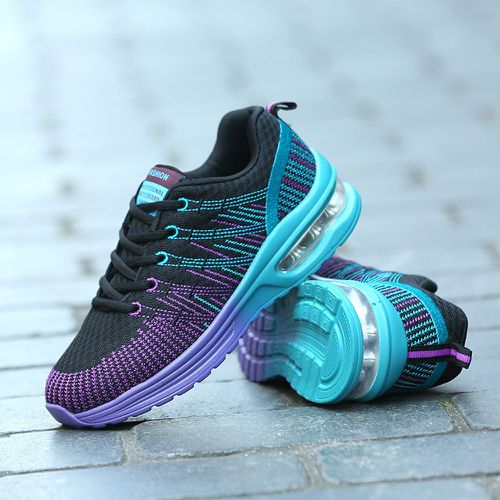 Chaussures de course en tricot à blocs de couleurs à lacets - SHEIN - Modalova