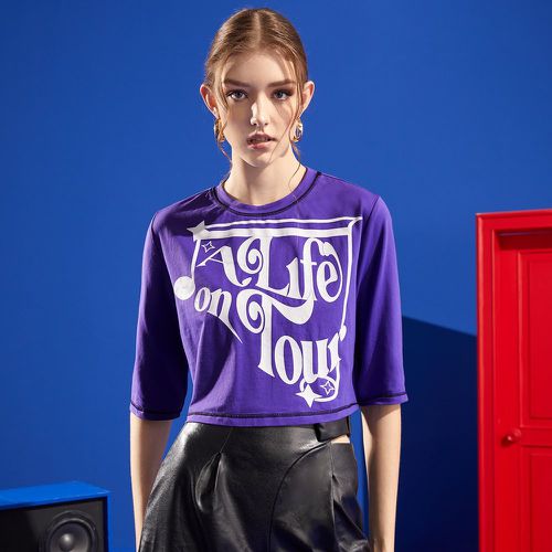 T-shirt court à lettres à couture - SHEIN - Modalova