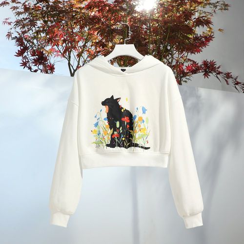 Sweat-shirt à capuche à imprimé floral à dessin animé - SHEIN - Modalova