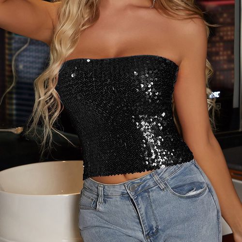 Top bandeau unicolore à paillettes - SHEIN - Modalova