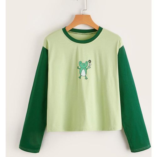 T-shirt à blocs de couleurs à imprimé grenouille - SHEIN - Modalova
