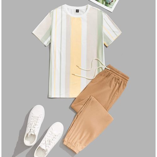 Ensemble pantalon de jogging et top à blocs de couleurs - SHEIN - Modalova