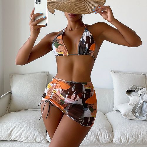 Pièces à blocs de couleurs Bikini & à cordon Jupe de plage - SHEIN - Modalova