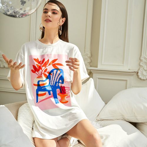 T-shirt long à imprimé graphique et plante - SHEIN - Modalova