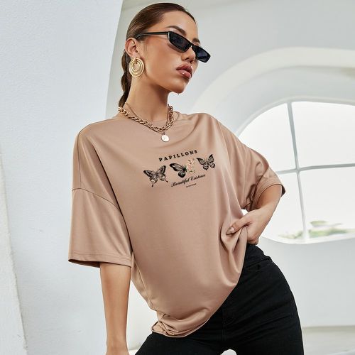T-shirt oversize à motif lettre et papillon à imprimé - SHEIN - Modalova
