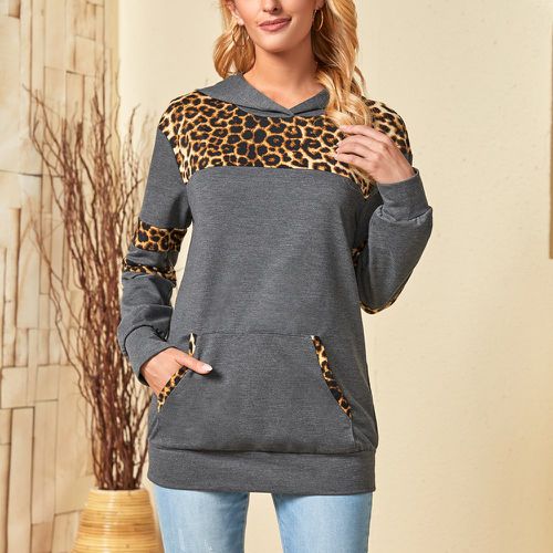 Sweat-shirt à capuche à motif léopard à poche kangourou - SHEIN - Modalova