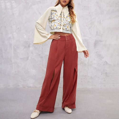Ensemble pantalon ample fendu et blouse à imprimé floral à col statement à manches cloche - SHEIN - Modalova