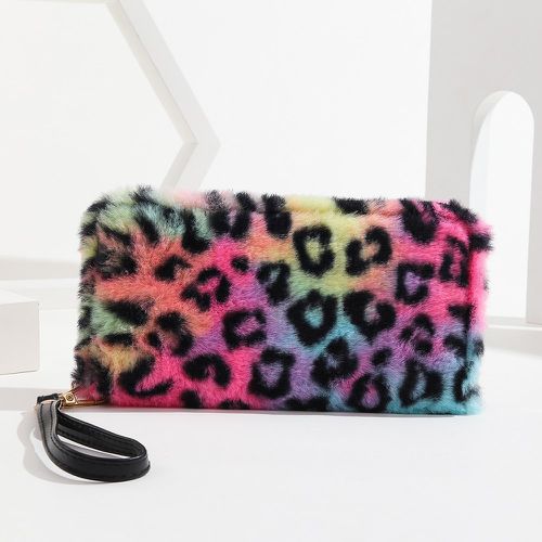 Portefeuille long à blocs de couleurs avec motif léopard en tissu duveteux - SHEIN - Modalova