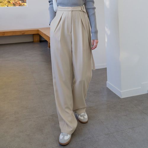 Pantalon taille haute à détail plié à boucle ceinturé - SHEIN - Modalova