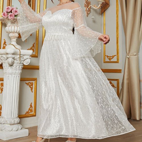 Robes de mariage grandes tailles Tulle contrastant Sequins Volants Glamour Unicolore - SHEIN - Modalova