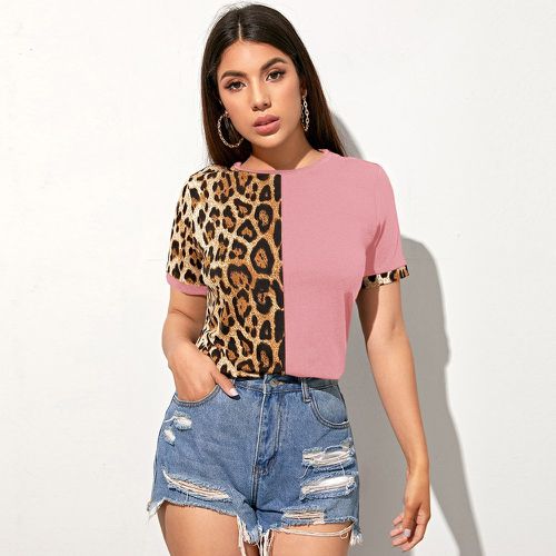 T-shirt léopard à blocs de couleurs - SHEIN - Modalova