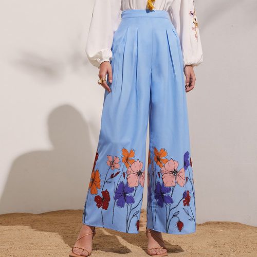 Pantalon ample à imprimé floral à plis - SHEIN - Modalova