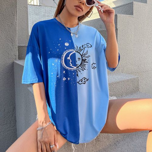 T-shirt à blocs de couleurs soleil et lune - SHEIN - Modalova