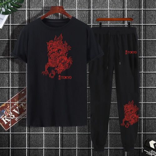Pantalons de survêtement & T-shirt avec motif caractère japonais & dragon chinois - SHEIN - Modalova