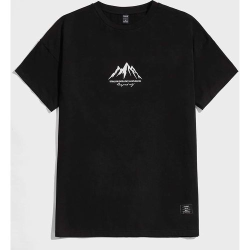 T-shirt à motif montagne et slogan à applique - SHEIN - Modalova