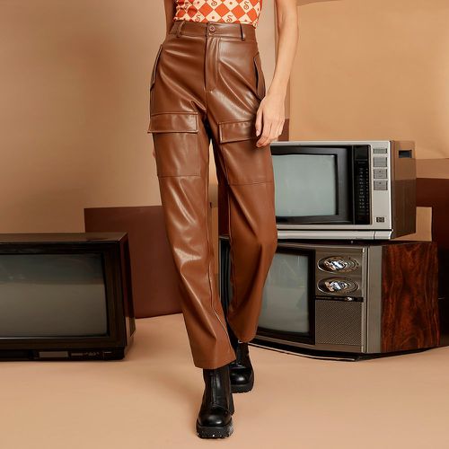Pantalon taille haute à poche à rabat vernis - SHEIN - Modalova