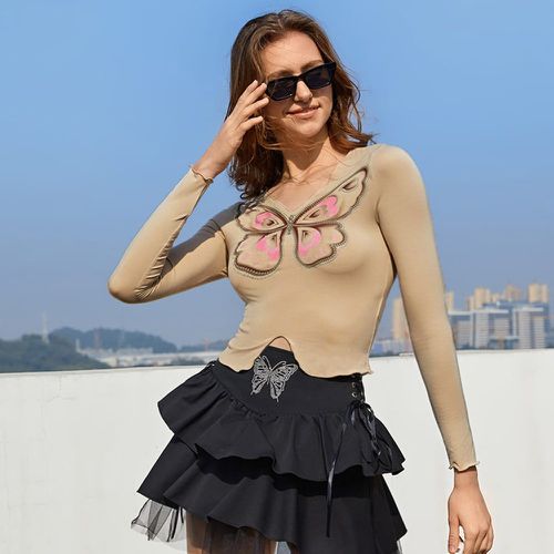 T-shirt à imprimé papillon asymétrique - SHEIN - Modalova