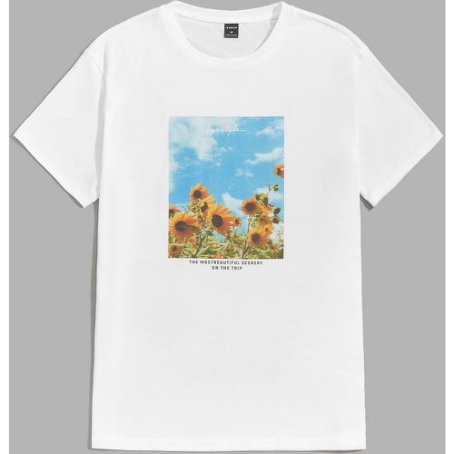 T-shirt à imprimé floral et slogan - SHEIN - Modalova