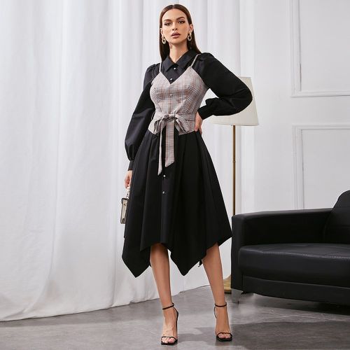 Robe 2 en 1 à carreaux manches bouffantes asymétrique ceinturée - SHEIN - Modalova