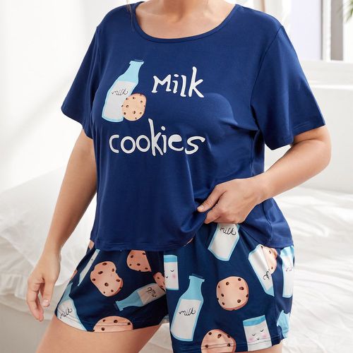 Ensemble de pyjama short à imprimé biscuit et t-shirt à lettres - SHEIN - Modalova