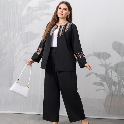 Manteau contrastant géométrique ouvert & pantalon - SHEIN - Modalova