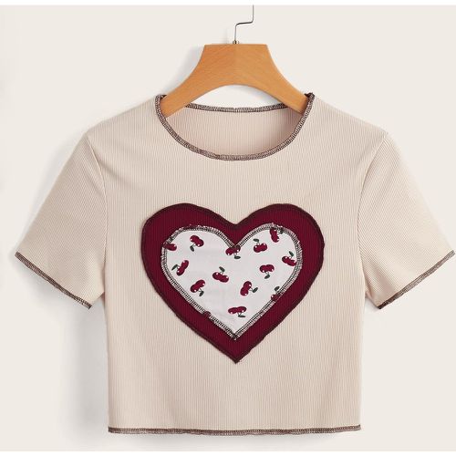 T-shirt à couture cerise & cœur côtelé - SHEIN - Modalova