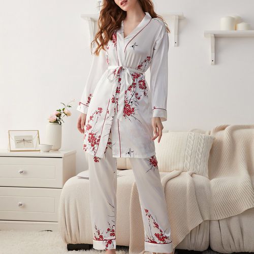 Ensemble de pyjama à imprimé floral ceinturé en satin - SHEIN - Modalova