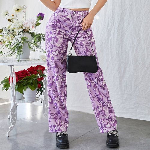 Pantalon taille haute à imprimé cœur - SHEIN - Modalova