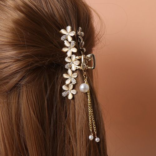 Griffe à cheveux à fausse perle à chaîne à franges à fleur - SHEIN - Modalova