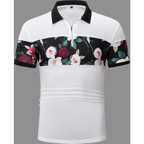 Polo floral aléatoire à imprimé à col contrastant zippé - SHEIN - Modalova