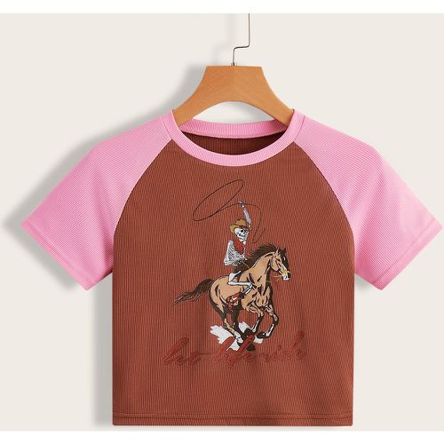 T-shirt squelette & à imprimé cheval côtelé - SHEIN - Modalova