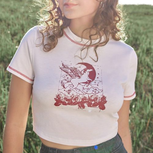 T-shirt cheval & à imprimé lune - SHEIN - Modalova