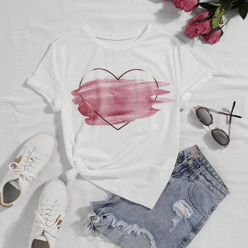T-shirt à imprimé coup de pinceau et cœur - SHEIN - Modalova