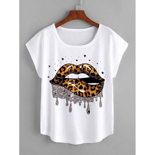 T-shirt à imprimé lèvres & étoile manches chauve-souris - SHEIN - Modalova