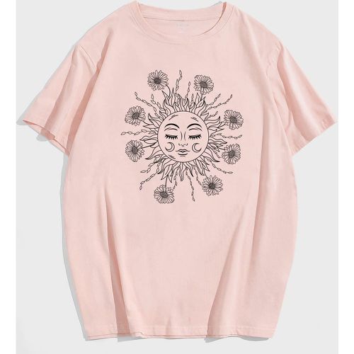 T-shirt fleuri à imprimé soleil - SHEIN - Modalova