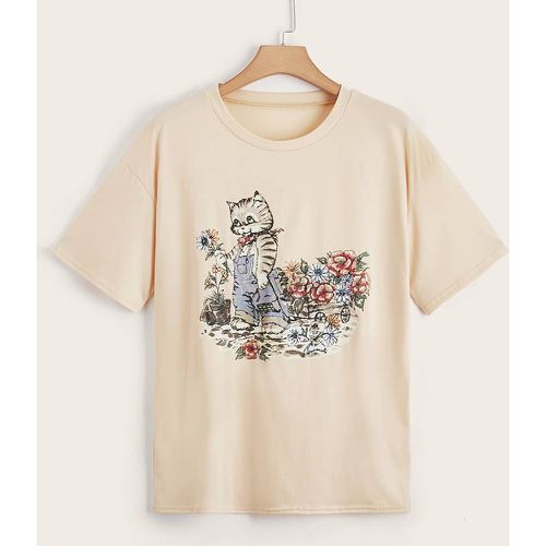 T-shirt chat & fleuri - SHEIN - Modalova