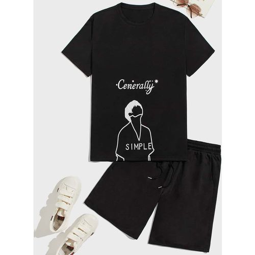 T-shirt à motif lettre et figure & Short à cordon - SHEIN - Modalova