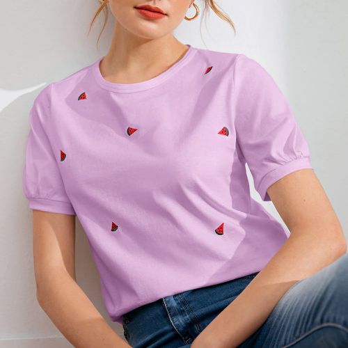 T-shirt à manches bouffantes pastèque à broderie - SHEIN - Modalova