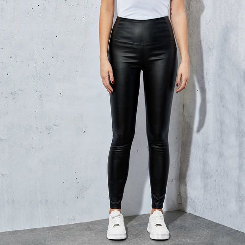 Jean skinny zippé taille haute effet cuir - SHEIN - Modalova